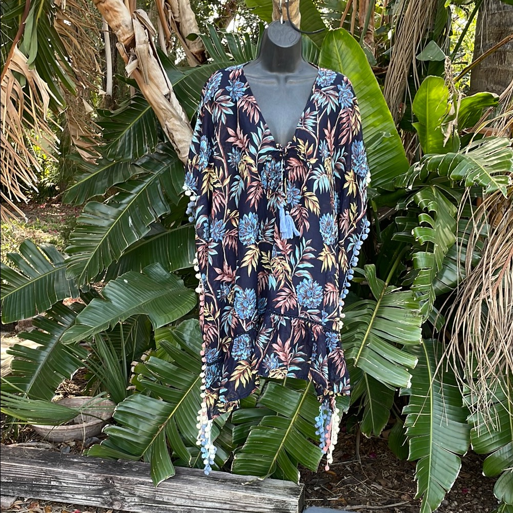 Anthropology, Z & L Floral Kaftan Cover-Up With Fringe